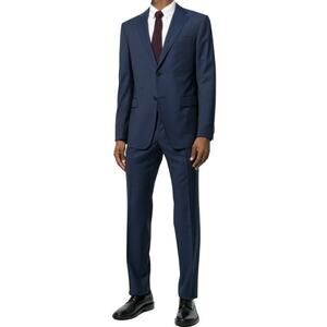 ZZegna Drop 7 Suit Set Notch Lapel Jacket Pleated Pants Wool Navy Blue 54R